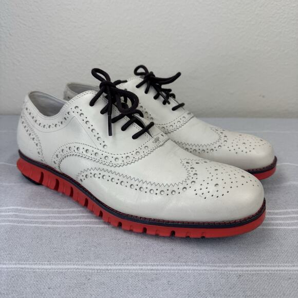Cole Haan Leather Zerogrand Wingtip Oxford Lace Up Dress Shoe Off White 10.5